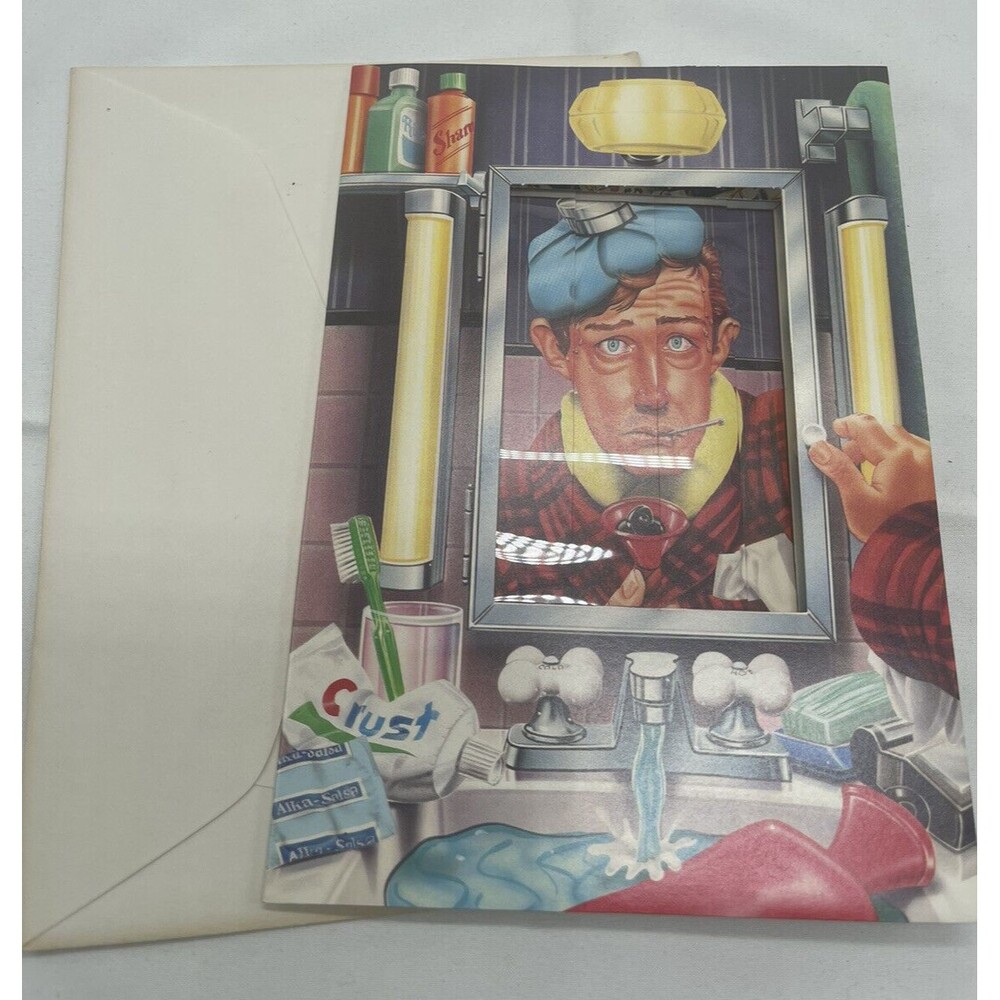 Vintage Slide Cards Get Well “ Medicine Cabinet” Slide Motion Greeting Card